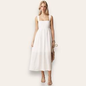 J. Crew Square Neck Midi Dress in Linen White Sleeveless 12 Women’s